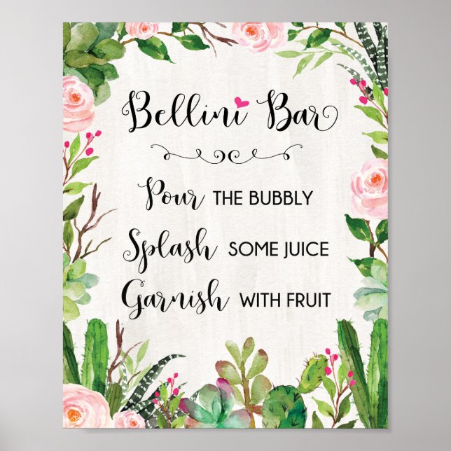 Bellini Bar Sign Fiesta Cactus Baby Shower Sign (Front)