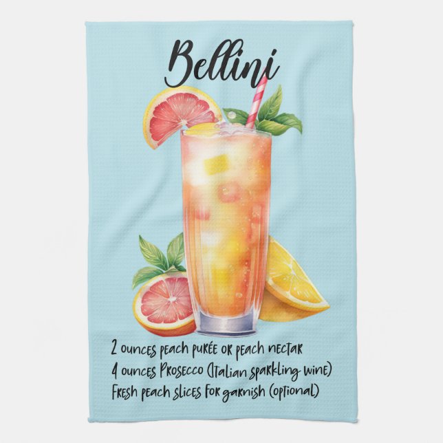 Bellini Cocktail Recipe Kitchen Towel (Vertical)