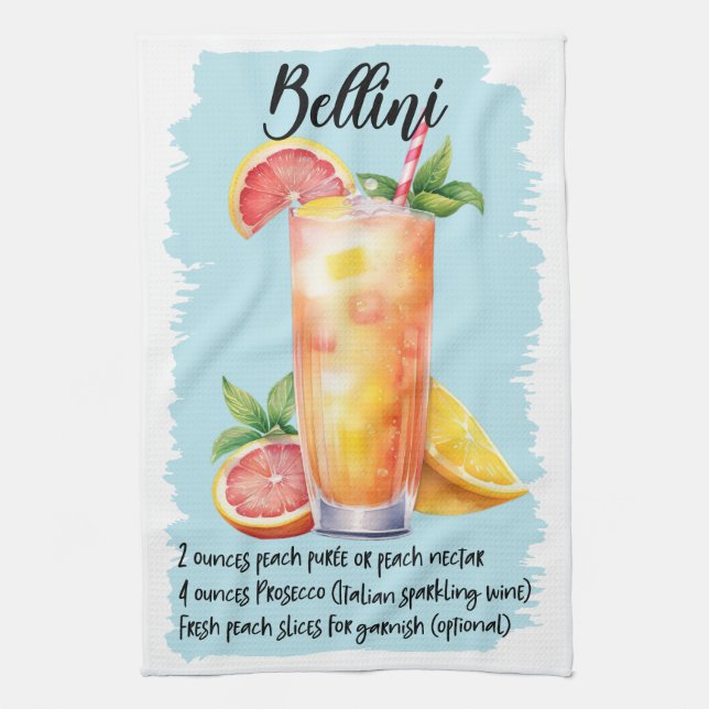 Bellini Cocktail Recipe Kitchen Towel (Vertical)