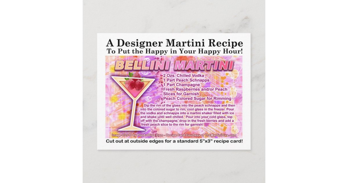 Bellini Martini Recipe Postcard | Zazzle