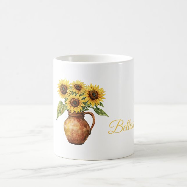 Bellissima (beautiful) Sunflowers in Vase Coffee Mug (Center)