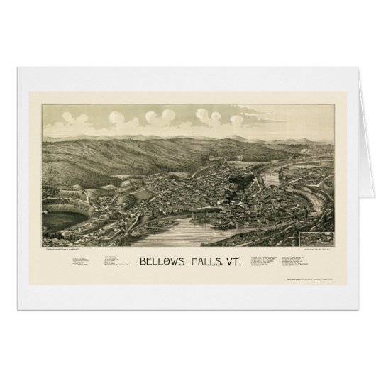 Bellows Falls, VT Panoramic Map - 1880 Cards (Front Horizontal)