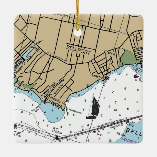 Bellport NY Chart Ceramic Ornament (Back)