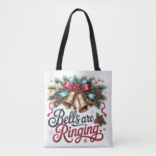 Bells are Ringing Golden Christmas Bells Holiday Tote Bag
