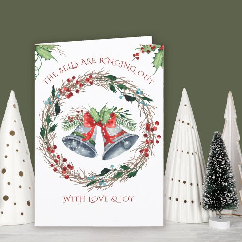 Bells are Ringing Out Holly Wreath Folded Holiday Card
