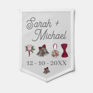 Bells Bow Bouquet Rose Personalized Wedding Sign Pennant