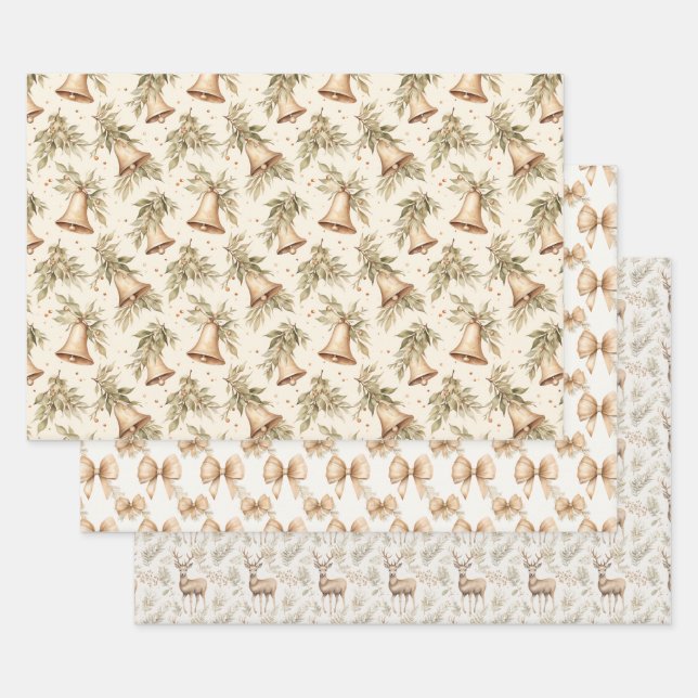 Bells, Bows and Reindeer  Wrapping Paper Sheets (Set)