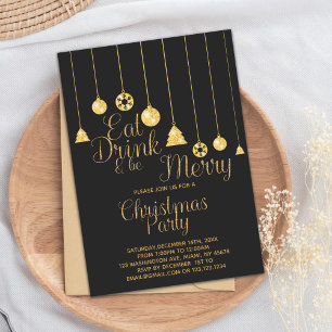 Bells Eat Drink Be Merry Christmas Party Invitation