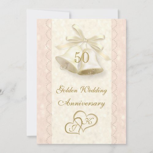 Bells, hearts 50th Wedding Anniversary Invitation