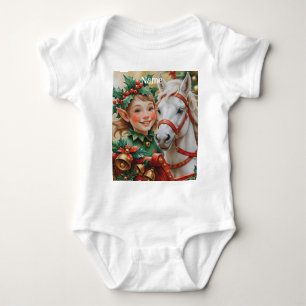 Bells Holly and Horse Christmas Elf Baby Bodysuit