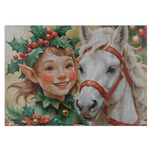 Bells Holly and Horse Christmas Elf Cutting Board