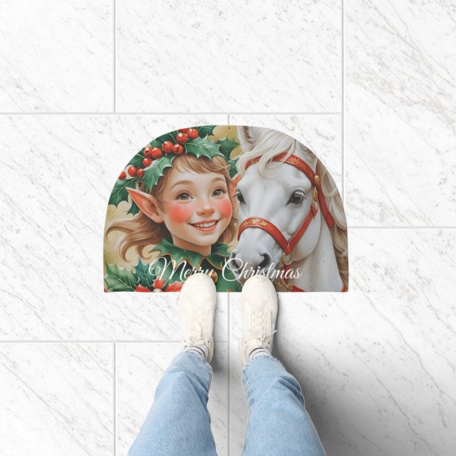 Bells Holly and Horse Christmas Elf Doormat (Indoor)