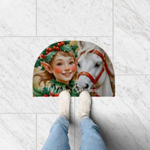 Bells Holly and Horse Christmas Elf Doormat