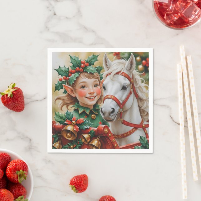 Bells Holly and Horse Christmas Elf Napkins (Insitu)