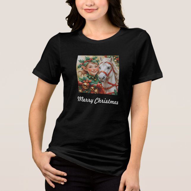 Bells Holly and Horse Christmas Elf Tri-Blend Shirt (Front)