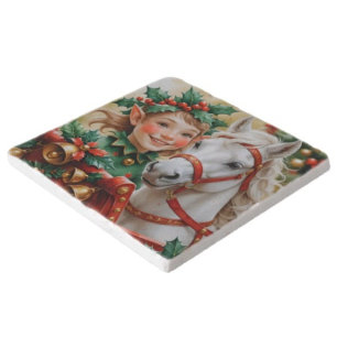 Bells Holly and Horse Christmas Elf Trivet