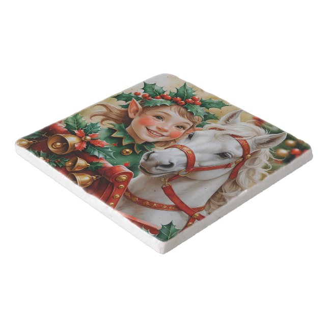 Bells Holly and Horse Christmas Elf Trivet (Corner)