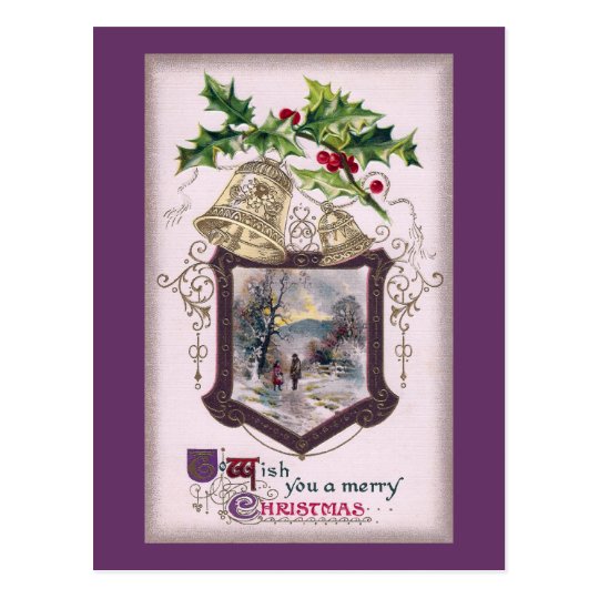 Bells, Holly and Rural Christmas Postcard
