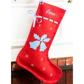 Bells & Holly Red Felt Christmas Stocking