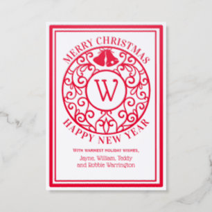 Bells Lacy Filigree Branches Christmas Holiday Letterpress Photo Cards