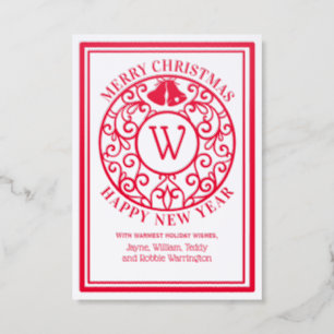 Bells Lacy Filigree Branches Christmas Holiday Letterpress Photo Cards