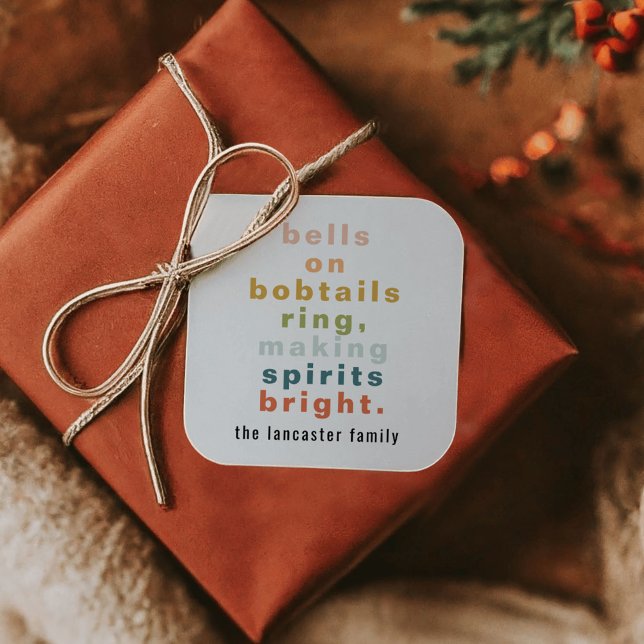 Bells on Bobtails Colorful Square Sticker (Bells on Bobtails Colorful Square Sticker)