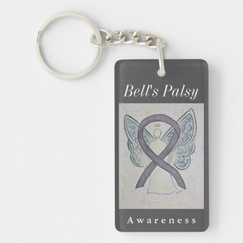 Bells Palsy Awareness Silver Ribbon Keychain