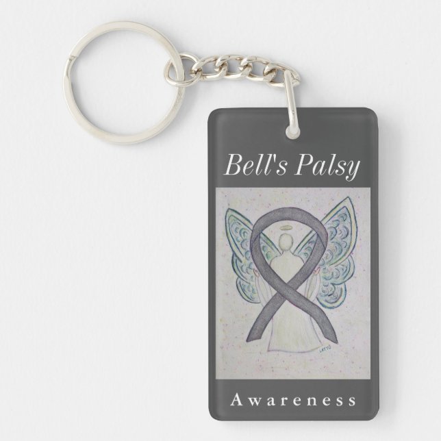 Bell's Palsy Awareness Silver Ribbon Keychain (Front)