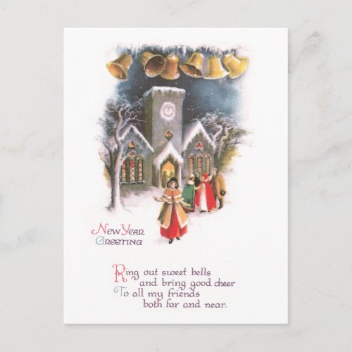 Bells Ring in the New Year Vintage Holiday Postcard