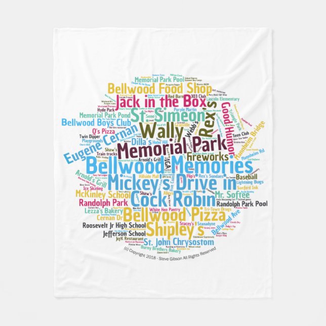 Bellwood Memory Word Cloud Circle Fleece Blanket (Front)