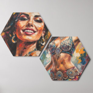 Belly dance body art painting 2 pieces wood photo tile