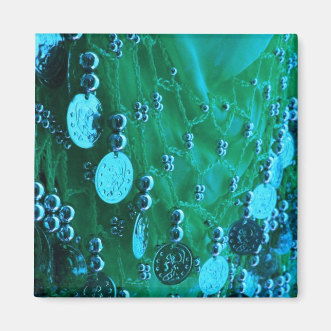 Belly dance hip scarf with coins bindi bells magnet (Front)