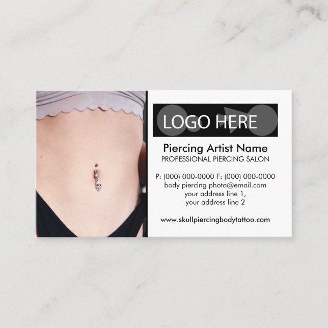 Belly Piercing Photo Body Jewelry Business Card (Front)