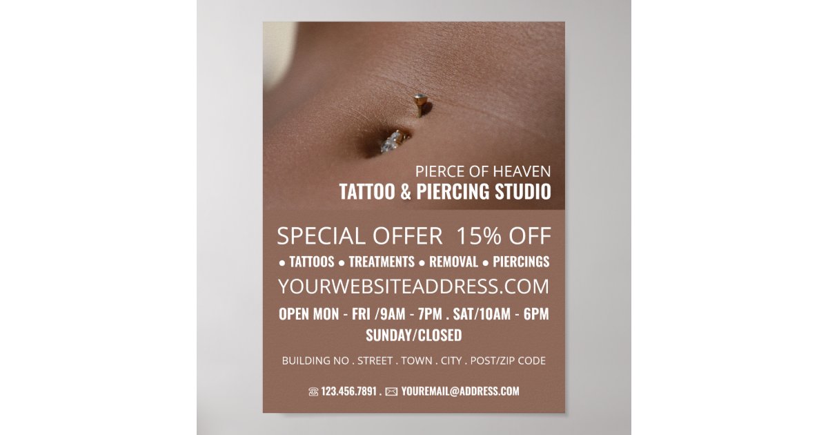 Belly Piercing, Tattoo & Body Piercing Studio Poster | Zazzle