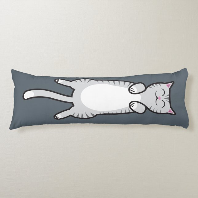 Belly Rub Cat - Gray Tabby Body Pillow (Front)