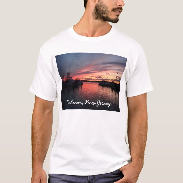 Belmar New Jersey Sunset Marina Boats Shark River T-Shirt (Front)
