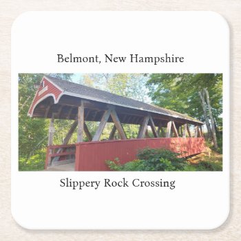 Belmont Slippery Rock Crossing New Hampshire Square Paper Coaster by RenderlyYours at Zazzle