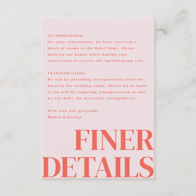 Belmont Vertical Wedding Enclosure Card (Front)