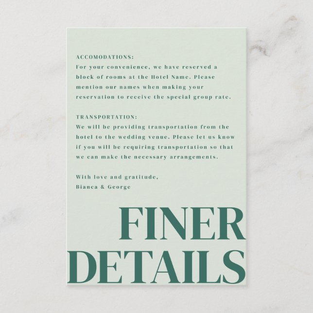 Belmont Vertical Wedding Enclosure Card (Front)