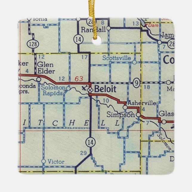 Beloit KS Vintage Map Ceramic Ornament (Front)