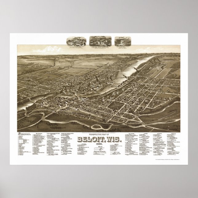 Beloit, WI Panoramic Map - 1890 Poster (Front)