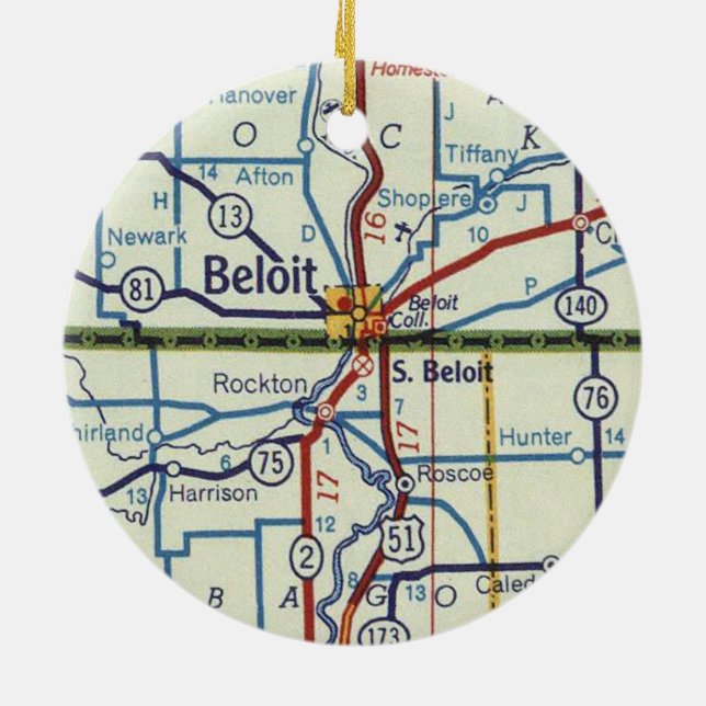 Beloit WI Vintage Map Ceramic Ornament (Back)