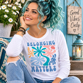 Belonging Matters Colorful Retro Palm Tree Design Tri-Blend Shirt
