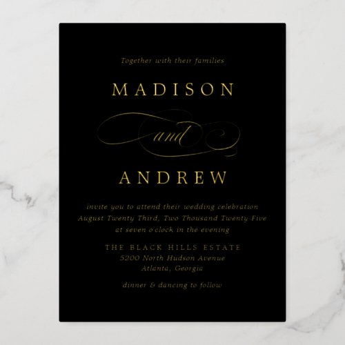 Beloved Black and Gold Wedding Foil Invitation Postcard