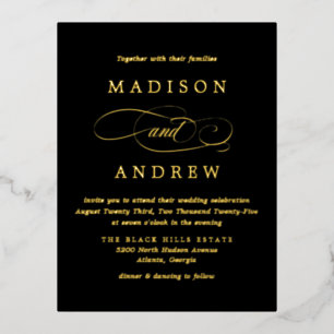Beloved Black and Gold Wedding Foil Invitation Postcard