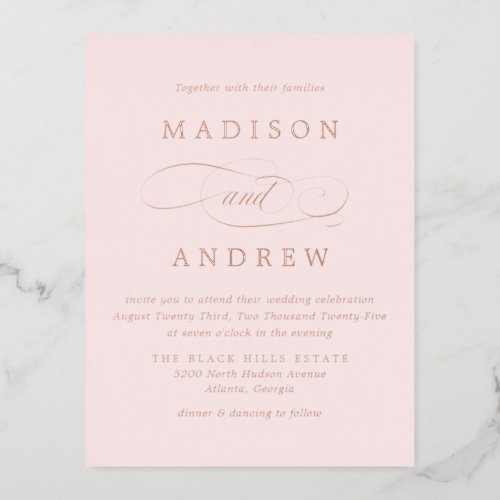 Beloved Blush Pink and Rose Gold Wedding Foil Invitation Postcard