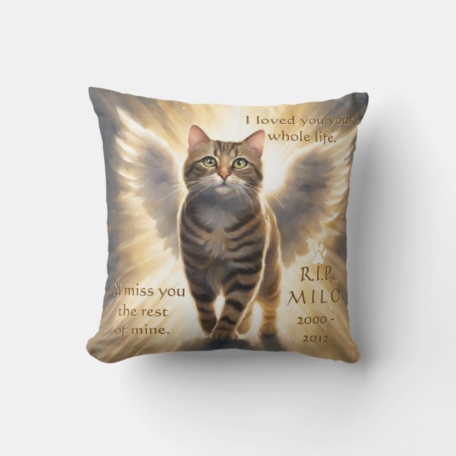 Beloved Cat Pet Sympathy Memorial Throw Pillow (Front)