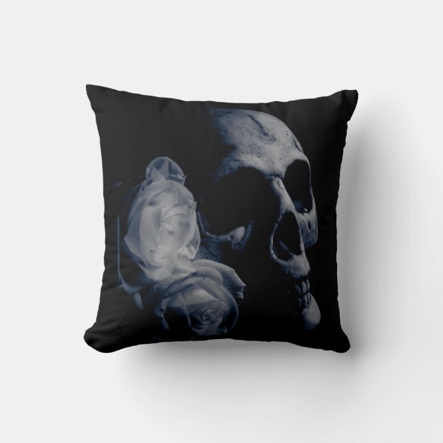 Beloved - Dark Romance - Skull and Roses Throw Pillow (Front)