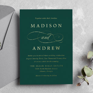 Beloved Emerald Green and Gold Calligraphy Wedding Foil Invitation