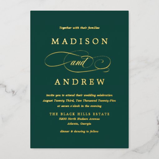 Beloved Emerald Green and Gold Calligraphy Wedding Foil Invitation | Zazzle